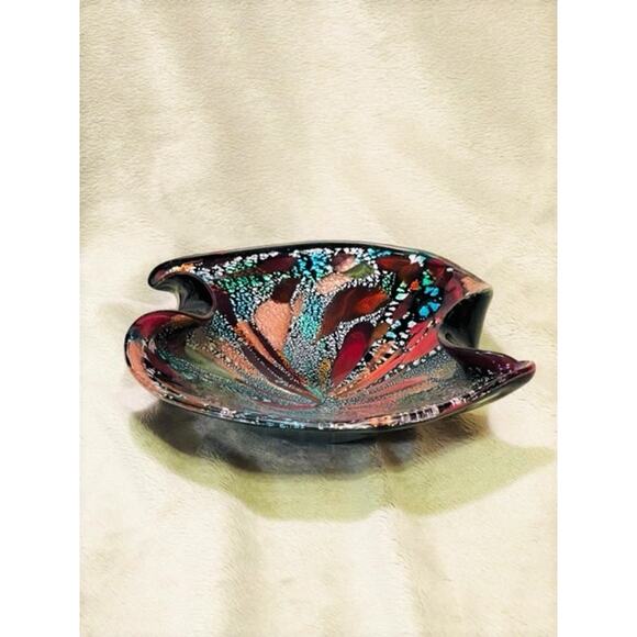 Vintage Black Italian Murano Dino Martens Tutti Frutti Ruffled Glass Bowl - Picture 3 of 5